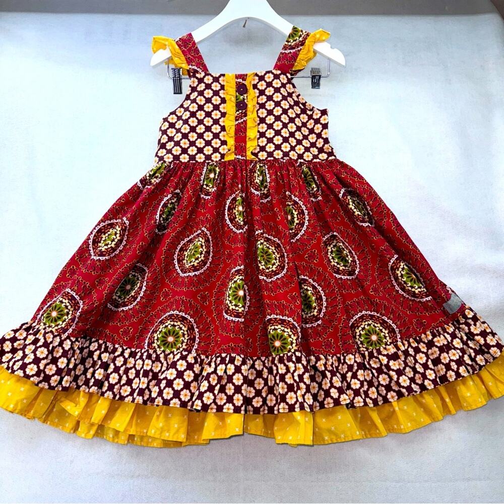 Girls Eleanor Rose Boho Layered Ruffle Twirl Dress Size 7-8
